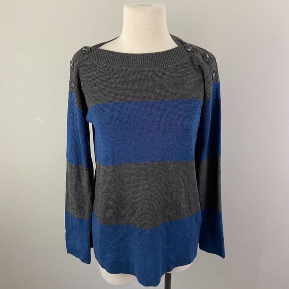 NWT VINCE CAMUTO Grey & Blue Striped Sweater - Picture 2 of 9